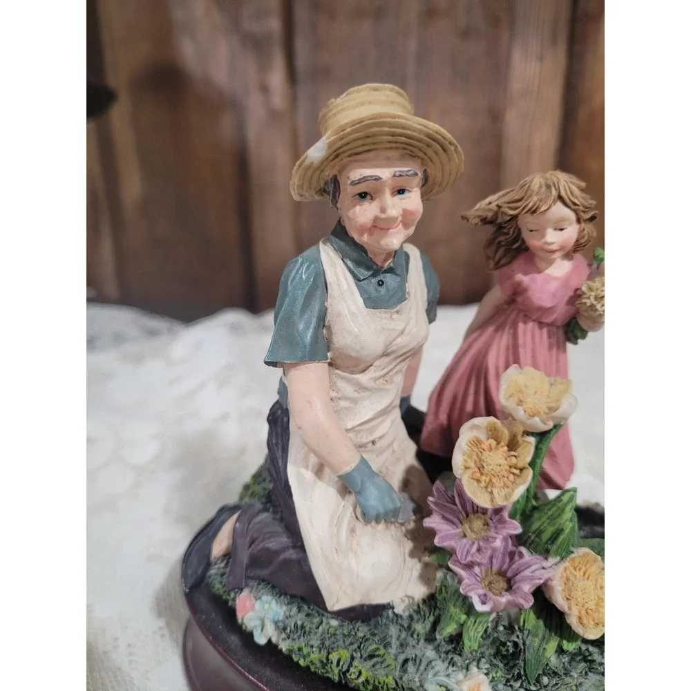 Victorian Women and Child In Flower Garden Music Box